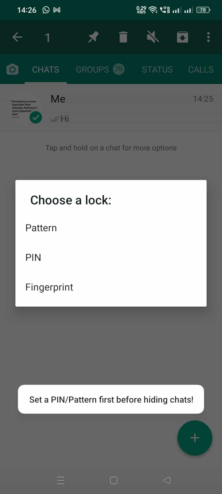 YoWhatsApp Choose A Lock Pattern