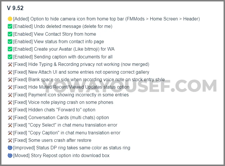 YoWhatsApp v9.52 Changelog