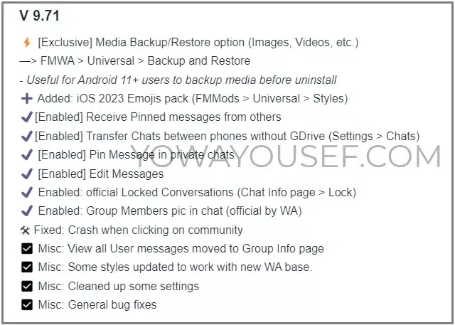 YoWhatsApp v9.71 Changelog