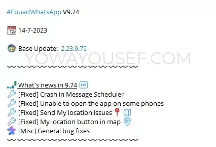 YoWhatsApp v9.74 Changelog