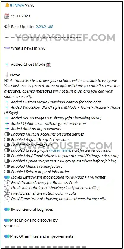 YoWhatsApp v9.90 Changelog