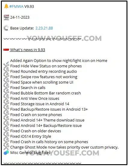 YoWhatsApp v9.93 Changelog